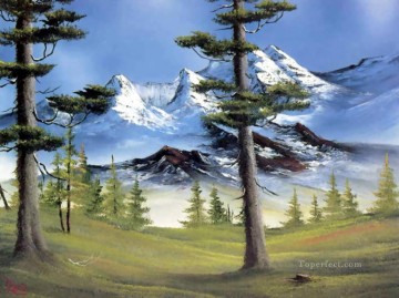 フリーハンド Painting - 雪の山の下の木々 BR 風景